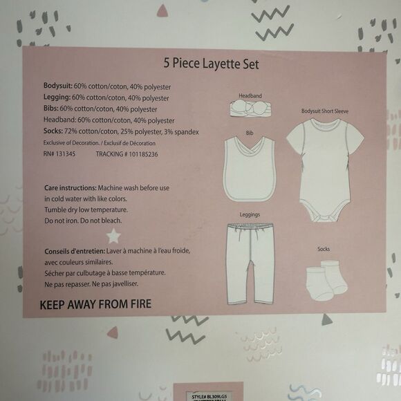 Baby Girl 5pc Gift Set 3-6 MO Pink&Gray Infant-bodysuit-pants-bib-socks-H.Band - Picture 9 of 10